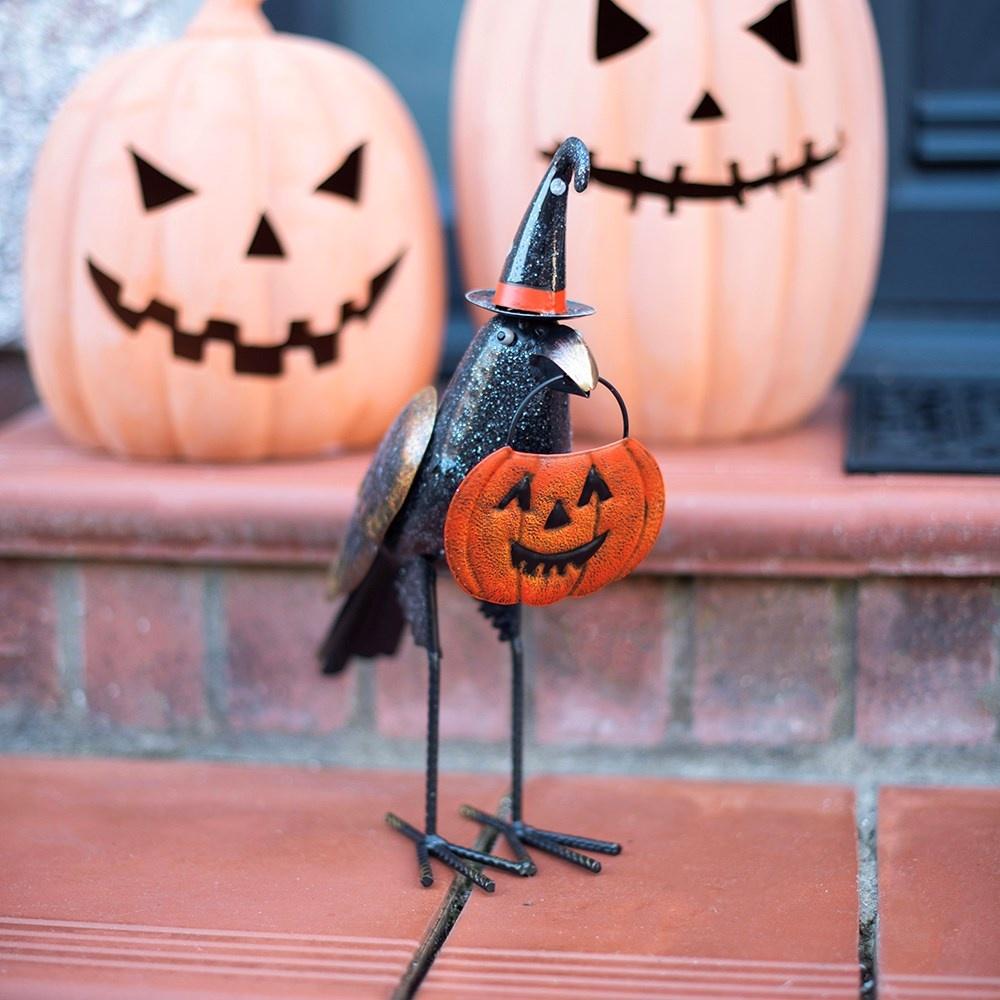Something Different - Metal Glitter Raven Ornament with Pumpkin Tuin beeld/figuur - Multicolours